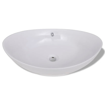 Lavabo Ovalado Y Orificio Desbordamiento Cerámica 59X38,5 Cm