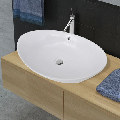 Lavabo Ovalado Y Orificio Desbordamiento Cerámica 59X38,5 Cm