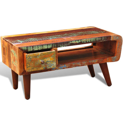 Mesa De Centro Con Borde Curvado 1 Cajón Madera Reciclada