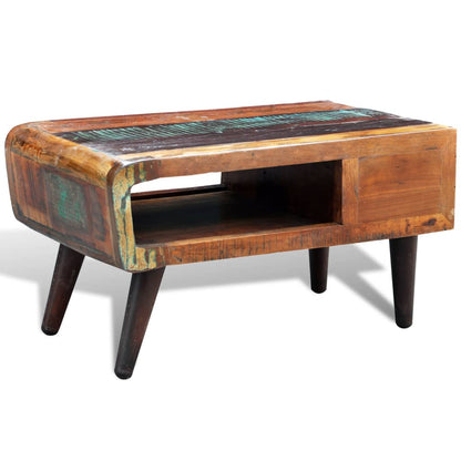Mesa De Centro Con Borde Curvado 1 Cajón Madera Reciclada