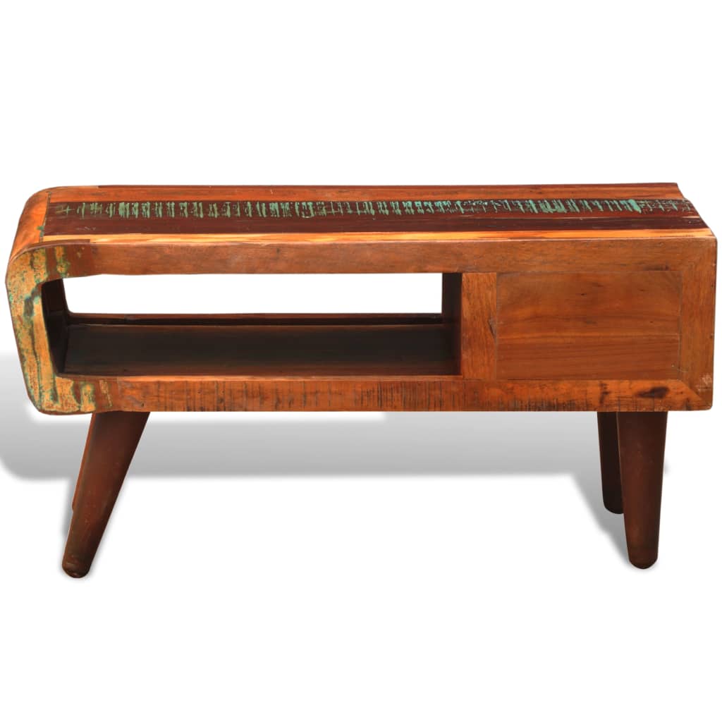 Mesa De Centro Con Borde Curvado 1 Cajón Madera Reciclada
