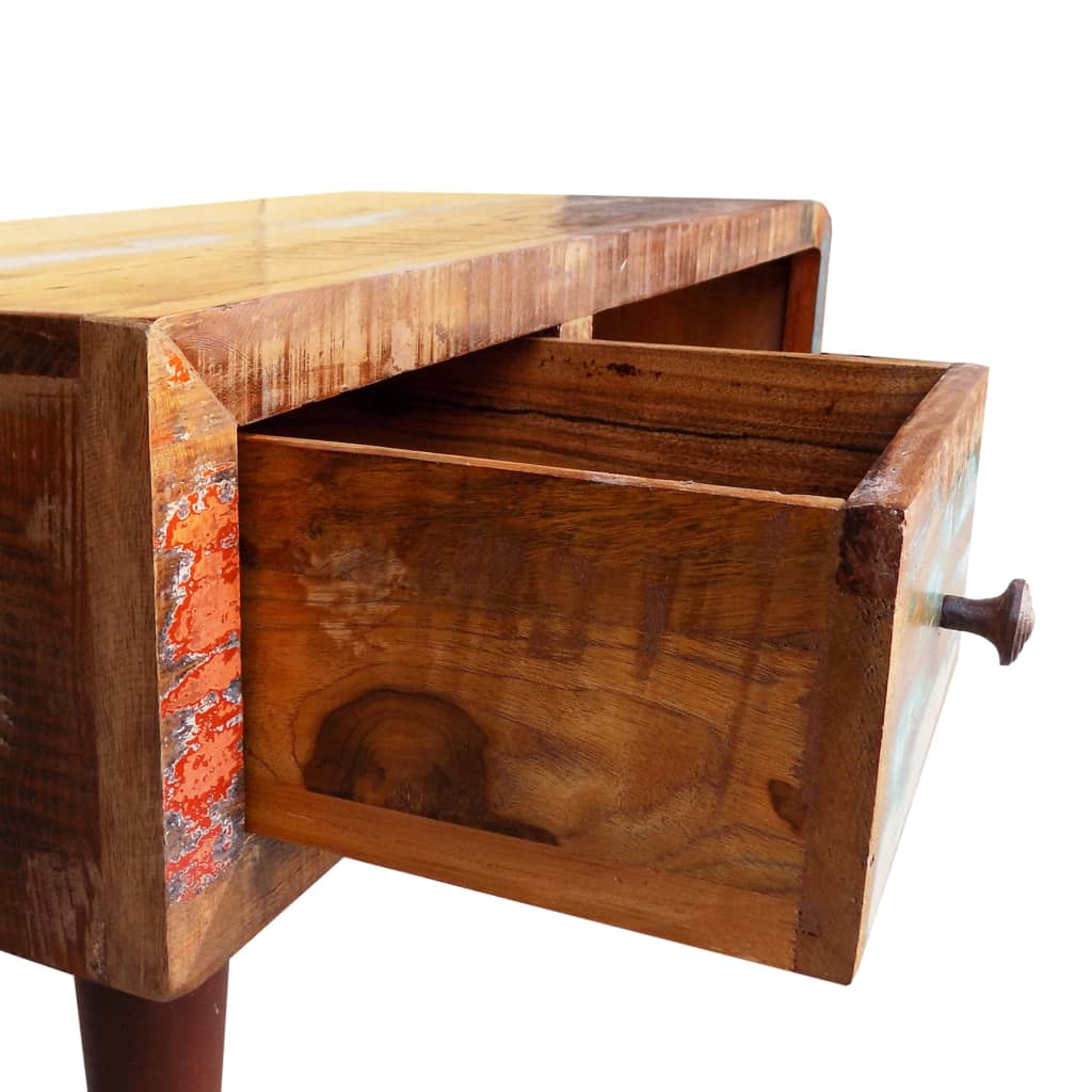 Mesa De Centro Con Borde Curvado 1 Cajón Madera Reciclada