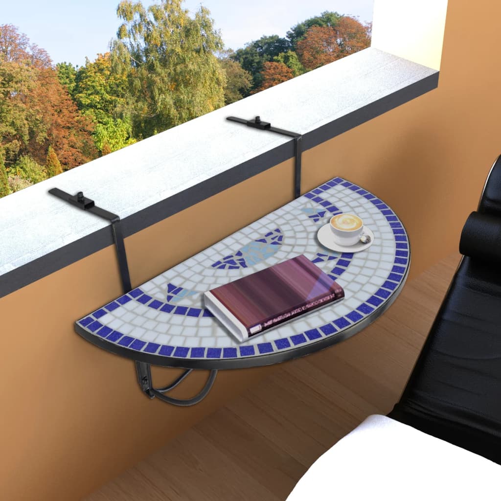 Mesa De Balcón Colgante Mosaico Y Blanco