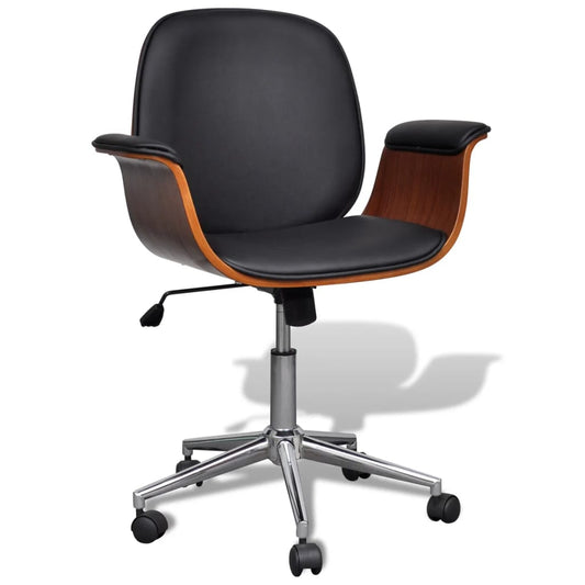 Sillón Giratorio De Madera Curvada Y Cuero Sintético