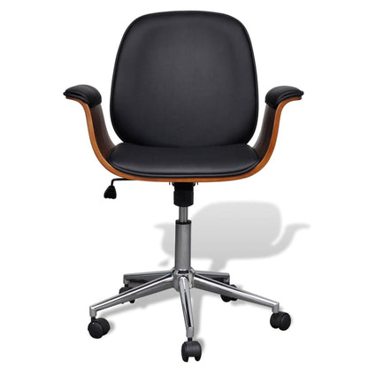 Sillón Giratorio De Madera Curvada Y Cuero Sintético