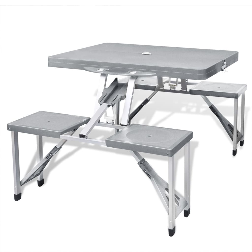 Set Mesa Plegable De Camping Y 4 Taburetes Aluminio