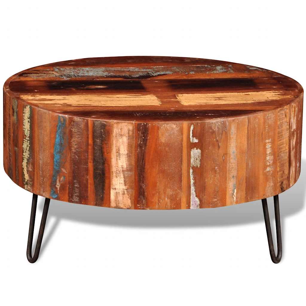 Mesa De Centro Redonda Madera Maciza Reciclada