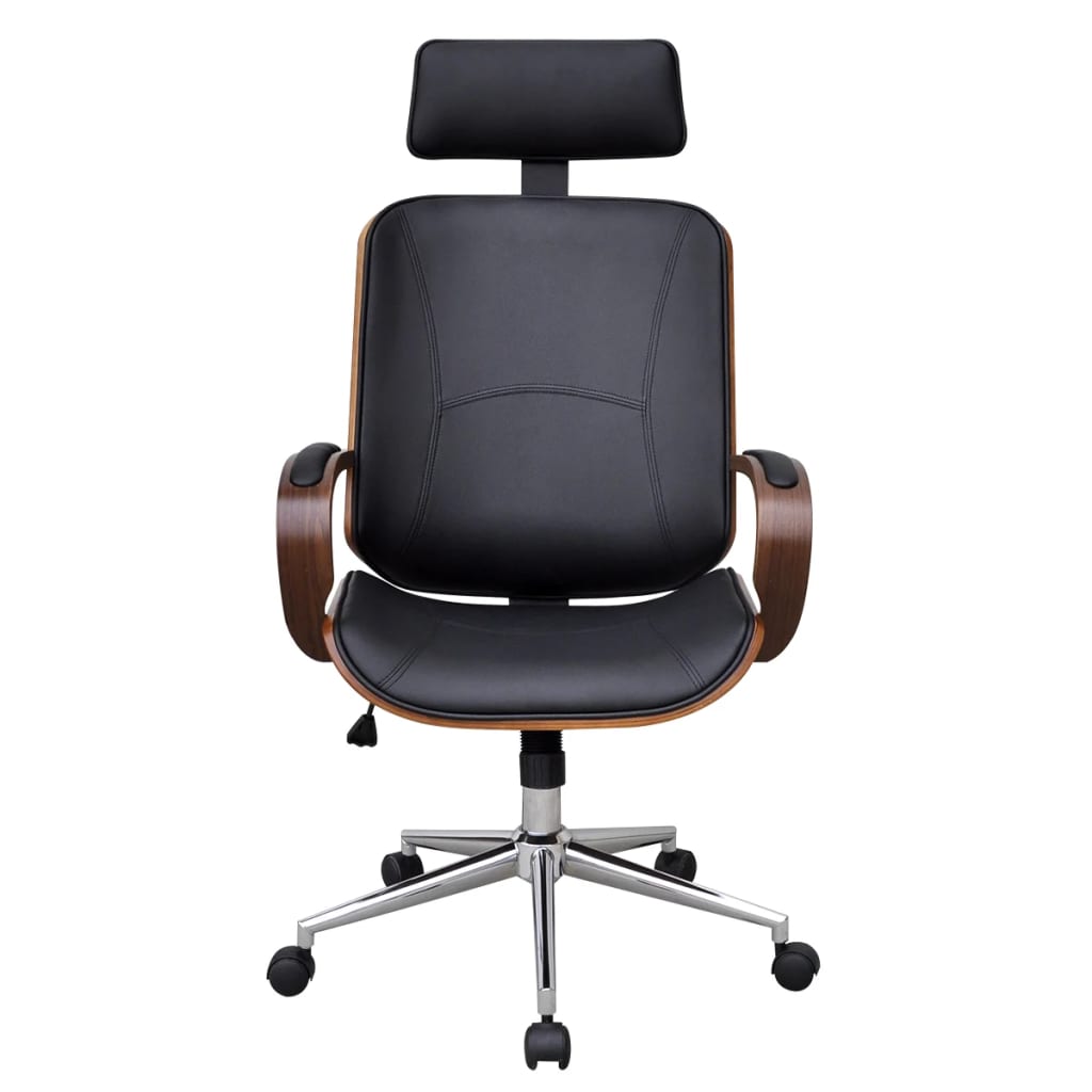 Silla De Oficina Giratoria Madera Curvada Y Cuero Artificial