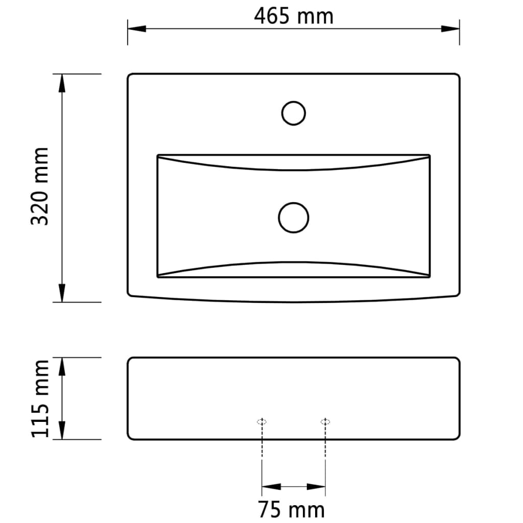 Lavabo Rectangular De Cerámica Hueco De Grifo/Desagüe