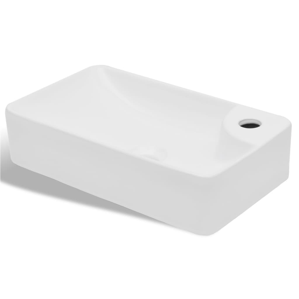 Lavabo De Cerámica Con Orificio De Grifo Y Desagüe