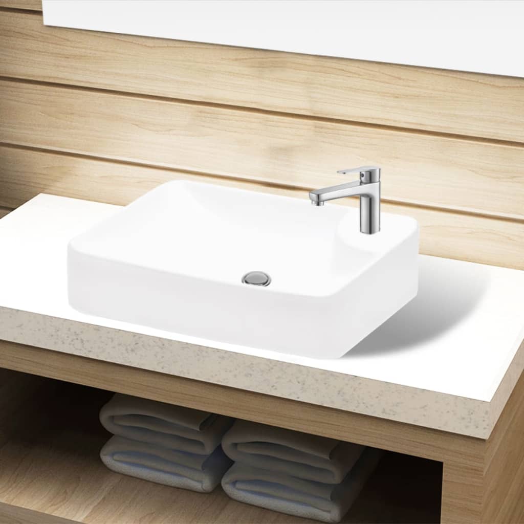 Lavabo De Cerámica Con Orificio De Grifo Y Desagüe