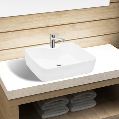 Lavabo De Cerámica Cuadrado Orificio De Grifo Y Desagüe