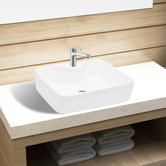 Lavabo De Cerámica Cuadrado Orificio De Grifo Y Desagüe