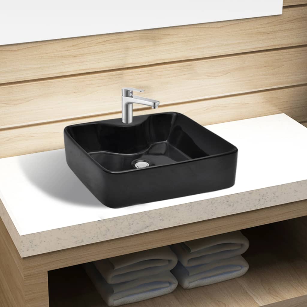Lavabo De Cerámica Cuadrado Orificio De Grifo Y Desagüe