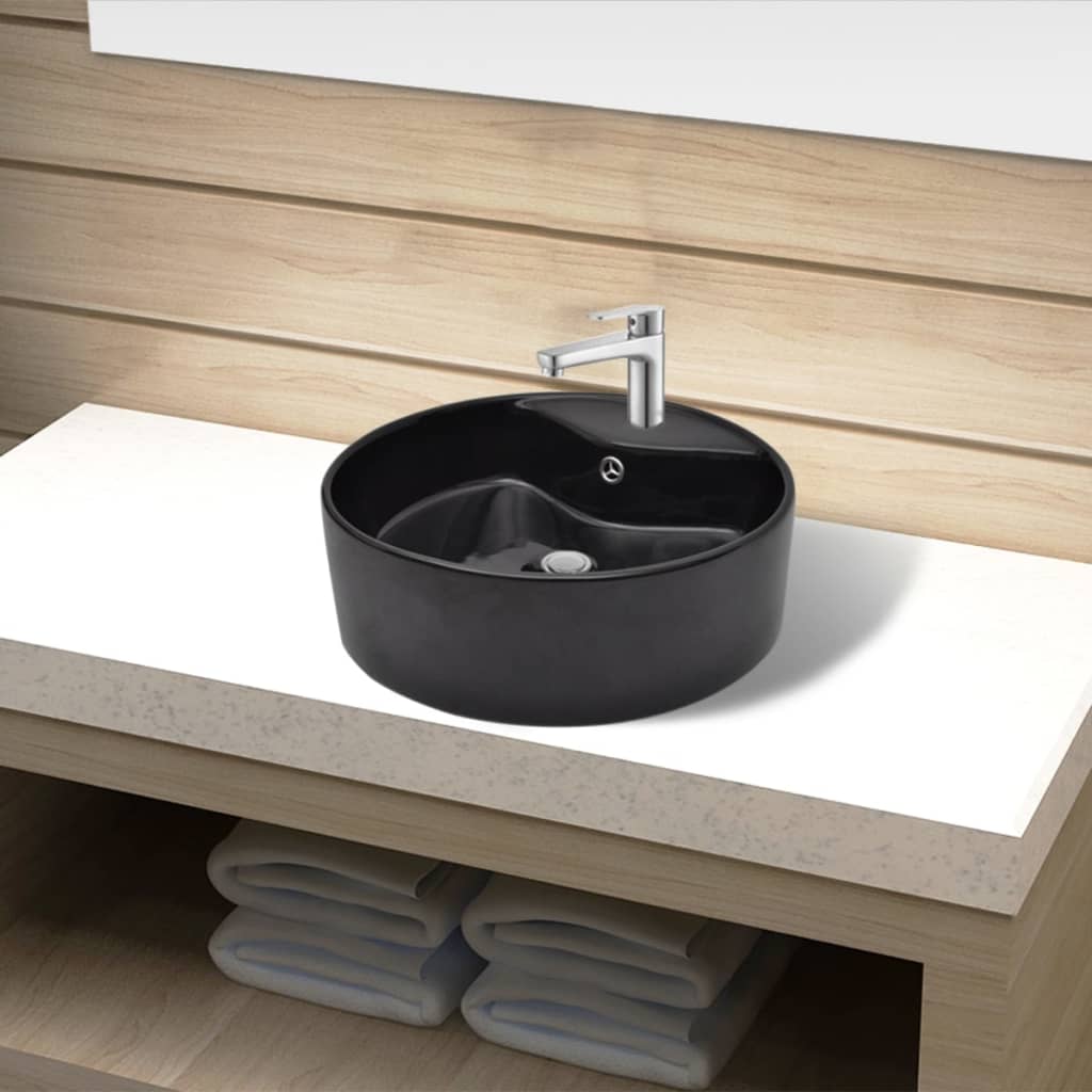 Lavabo De Cerámica Con Agujero Para Grifo/Desagüe Redondo
