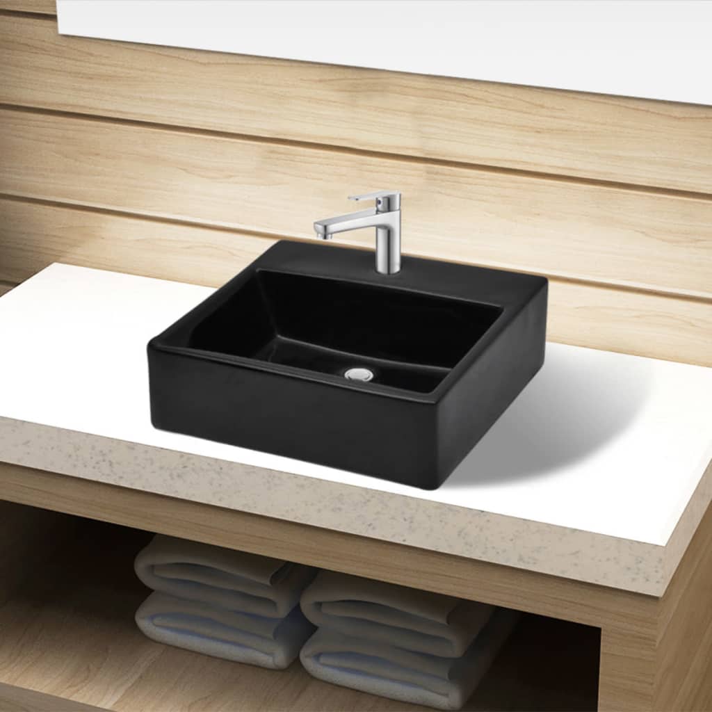 Lavabo De Cerámica Cuadrado Orificio De Grifo Y Desagüe