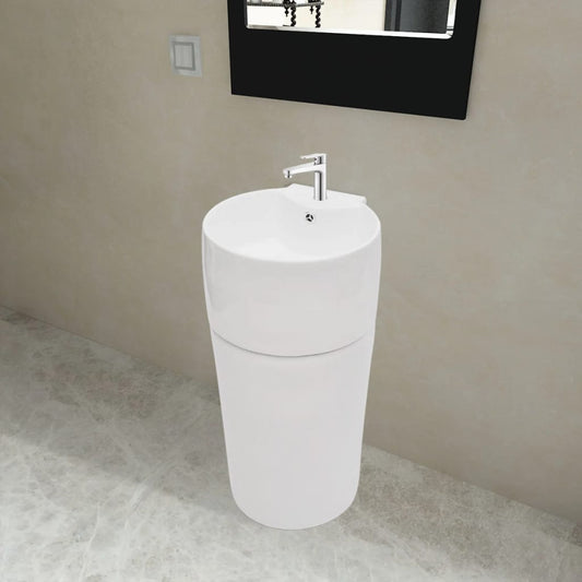 Lavabo De Pie Redondo De Cerámica Hueco De Grifo/Desagüe