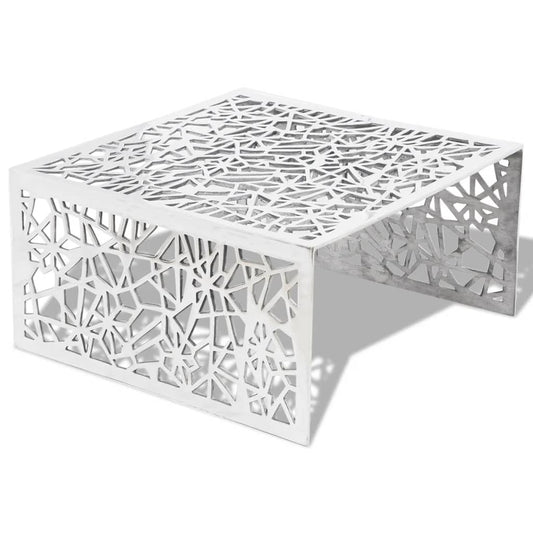Mesa De Centro Con Diseño Geométrico Calado Aluminio Plateado