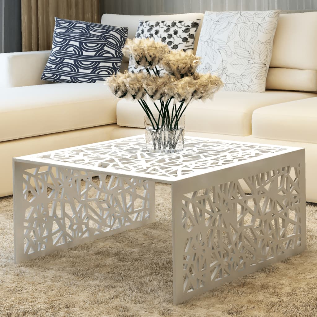 Mesa De Centro Con Diseño Geométrico Calado Aluminio Plateado
