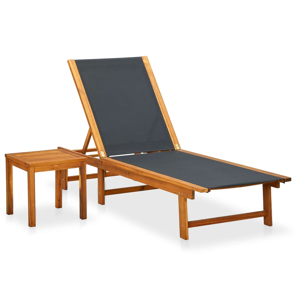 Tumbona Con Mesa Madera Maciza De Acacia Y Textileno