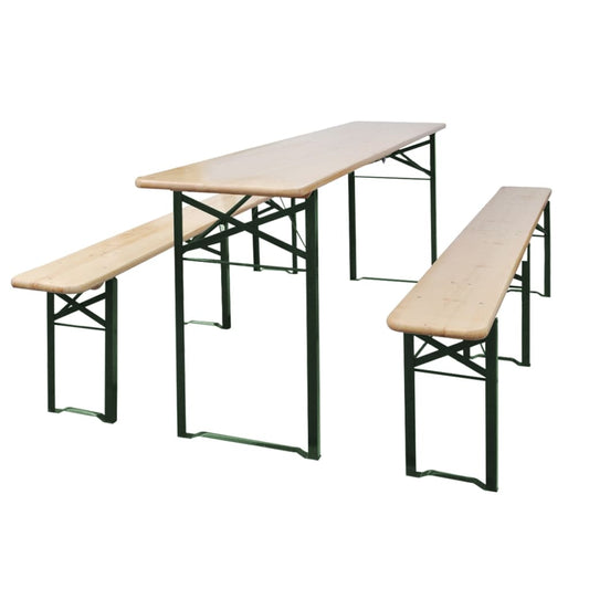 Mesa Plegable Para Cerveza Con 2 Bancos, 220 Cm, Madera De Abeto