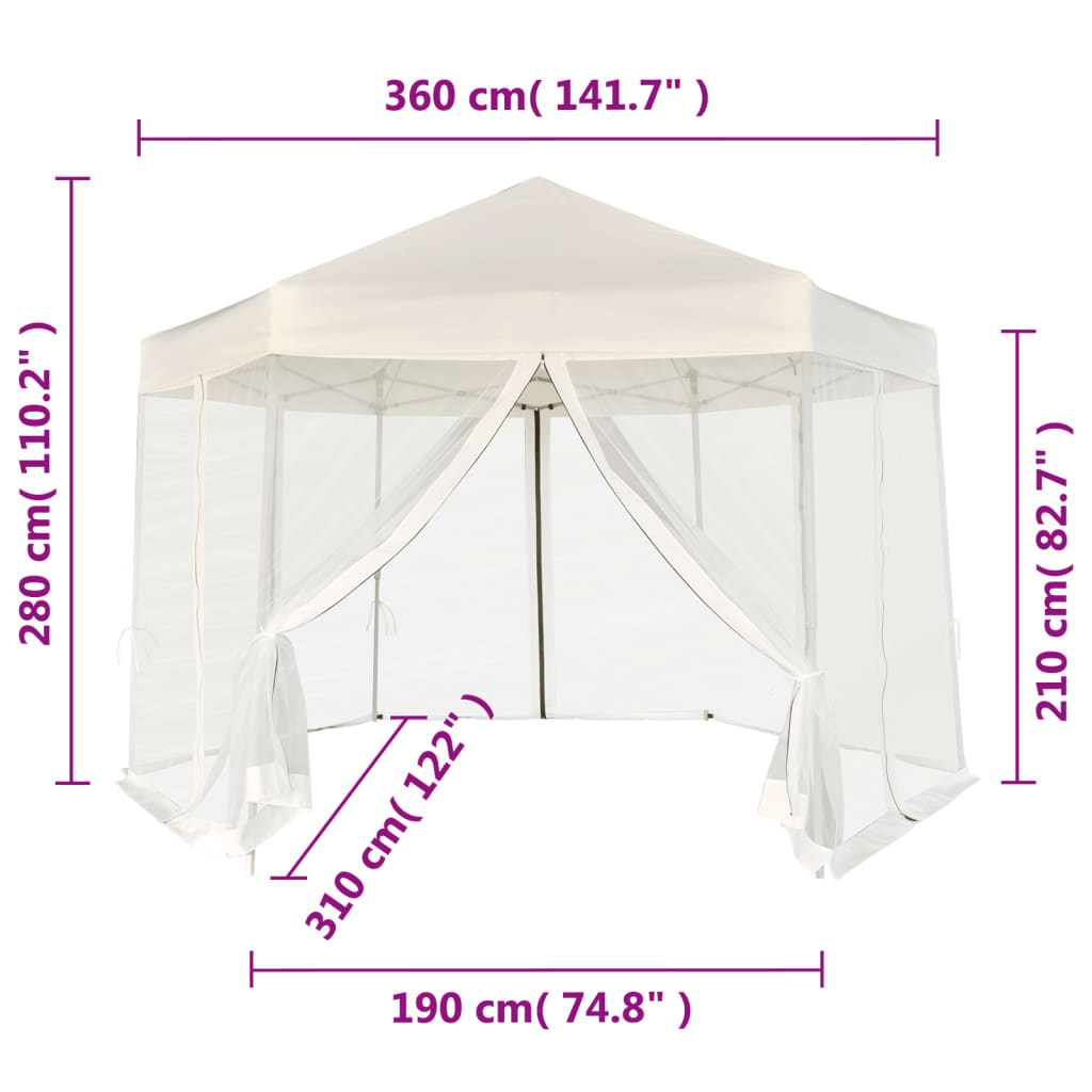 Carpa Desplegable Hexagonal 6 Paredes Blanco 3,6X3,1M
