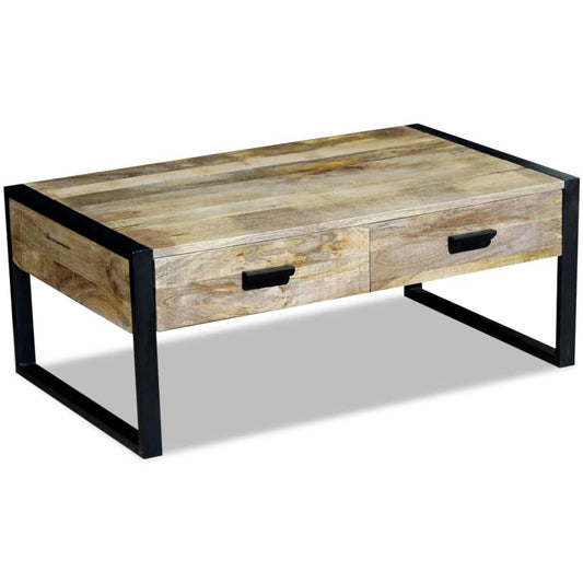 Mesa De Centro Con 2 Cajones Madera Maciza Mango 100X60X40 Cm