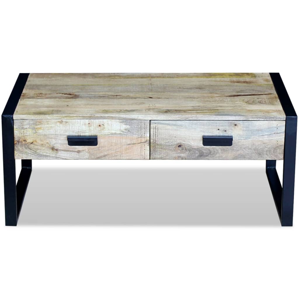 Mesa De Centro Con 2 Cajones Madera Maciza Mango 100X60X40 Cm