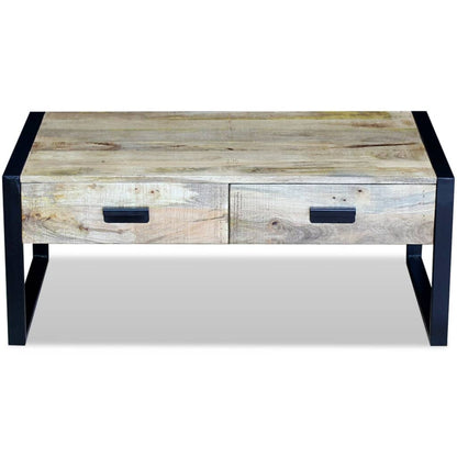 Mesa De Centro Con 2 Cajones Madera Maciza Mango 100X60X40 Cm