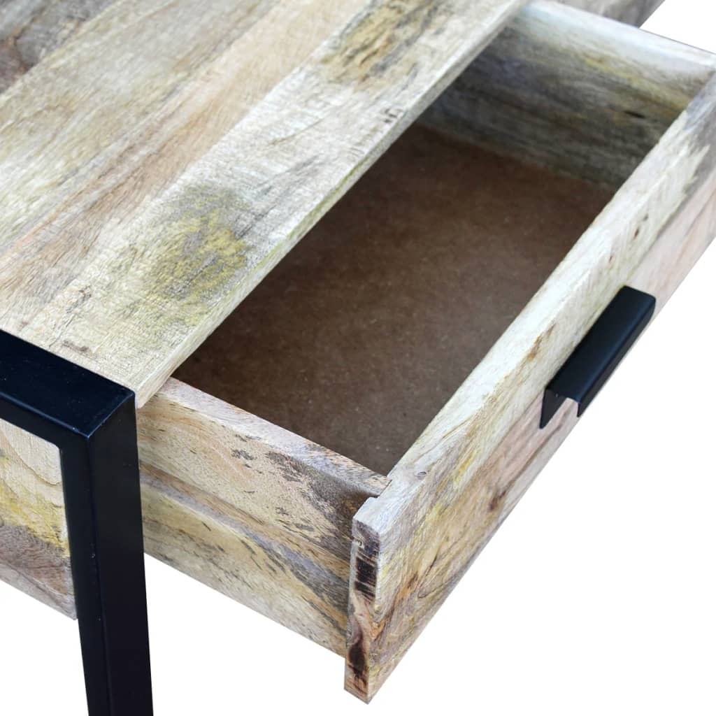Mesa De Centro Con 2 Cajones Madera Maciza Mango 100X60X40 Cm