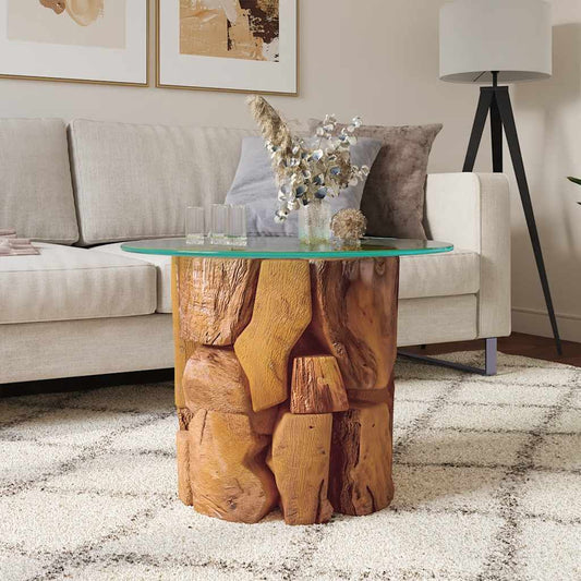 Mesa De Centro De Madera Flotante De Teca Maciza 60 Cm