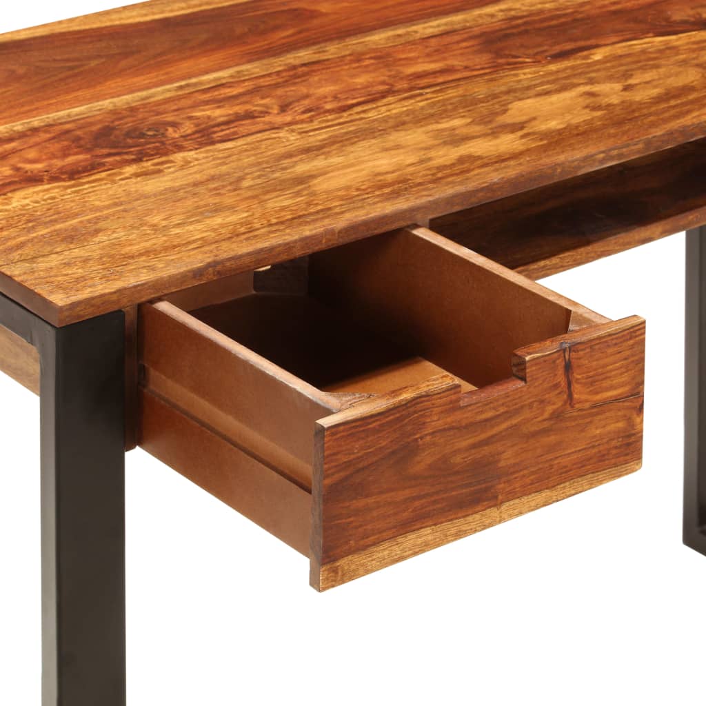 Escritorio De Madera Maciza De Acacia Y Acero 110X55X78 Cm