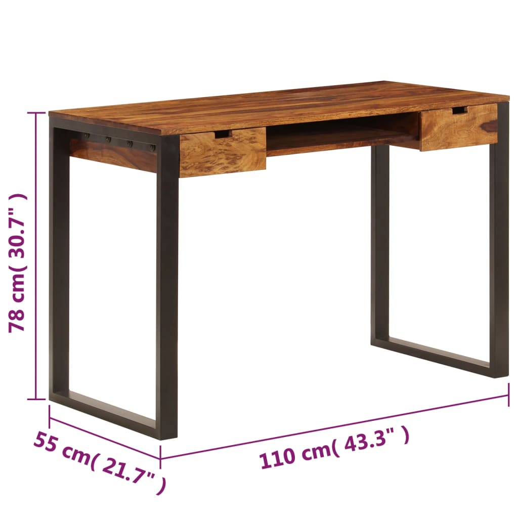 Escritorio De Madera Maciza De Acacia Y Acero 110X55X78 Cm