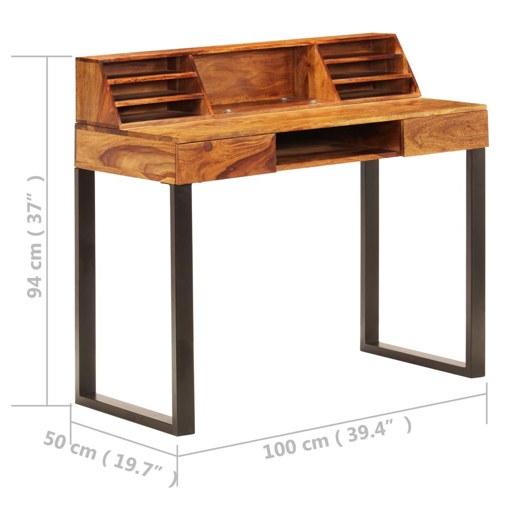 Escritorio De Madera Maciza De Acacia Y Acero 110X50X94 Cm