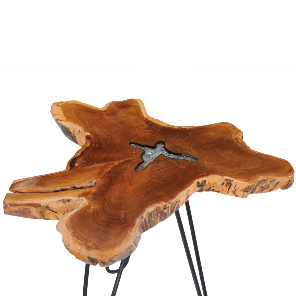 Mesa De Centro De Madera Maciza De Teca Y Polirresina 70X45 Cm
