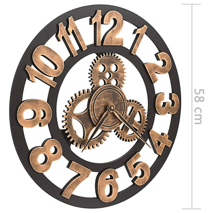 Reloj De Pared De Metal Dorado Y Negro 58 Cm