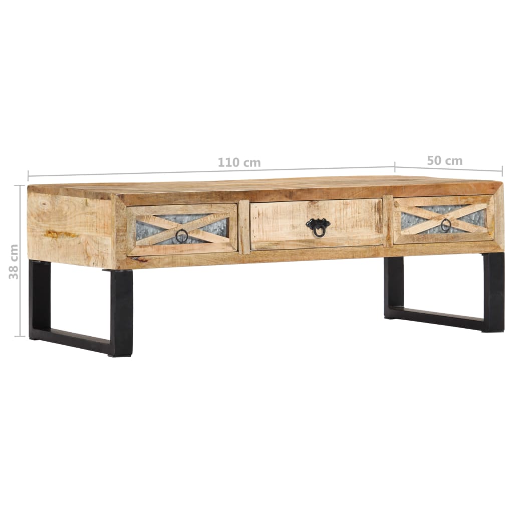 Mesa De Centro De Madera Maciza De Mango 110X50X38 Cm