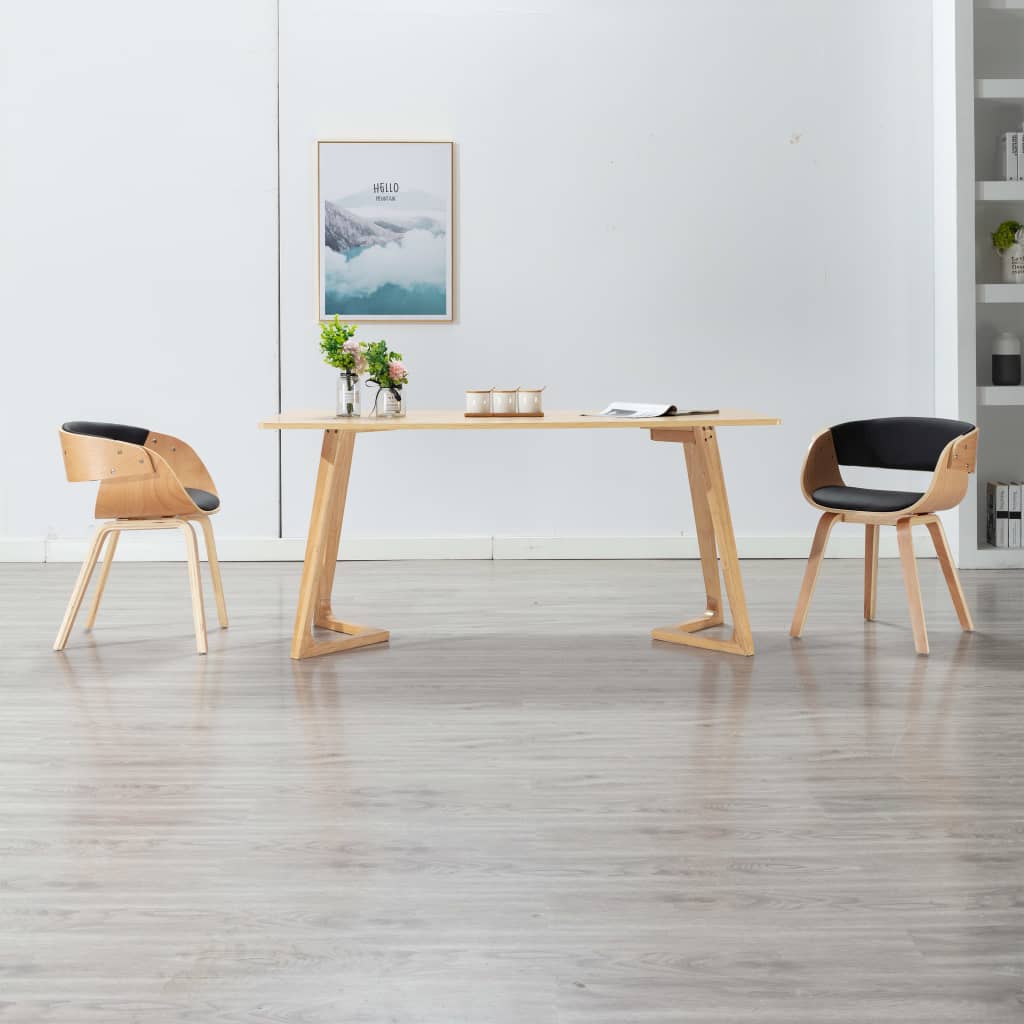 Sillas De Comedor 4 Uds Madera Curvada Cuero Sintético Negro