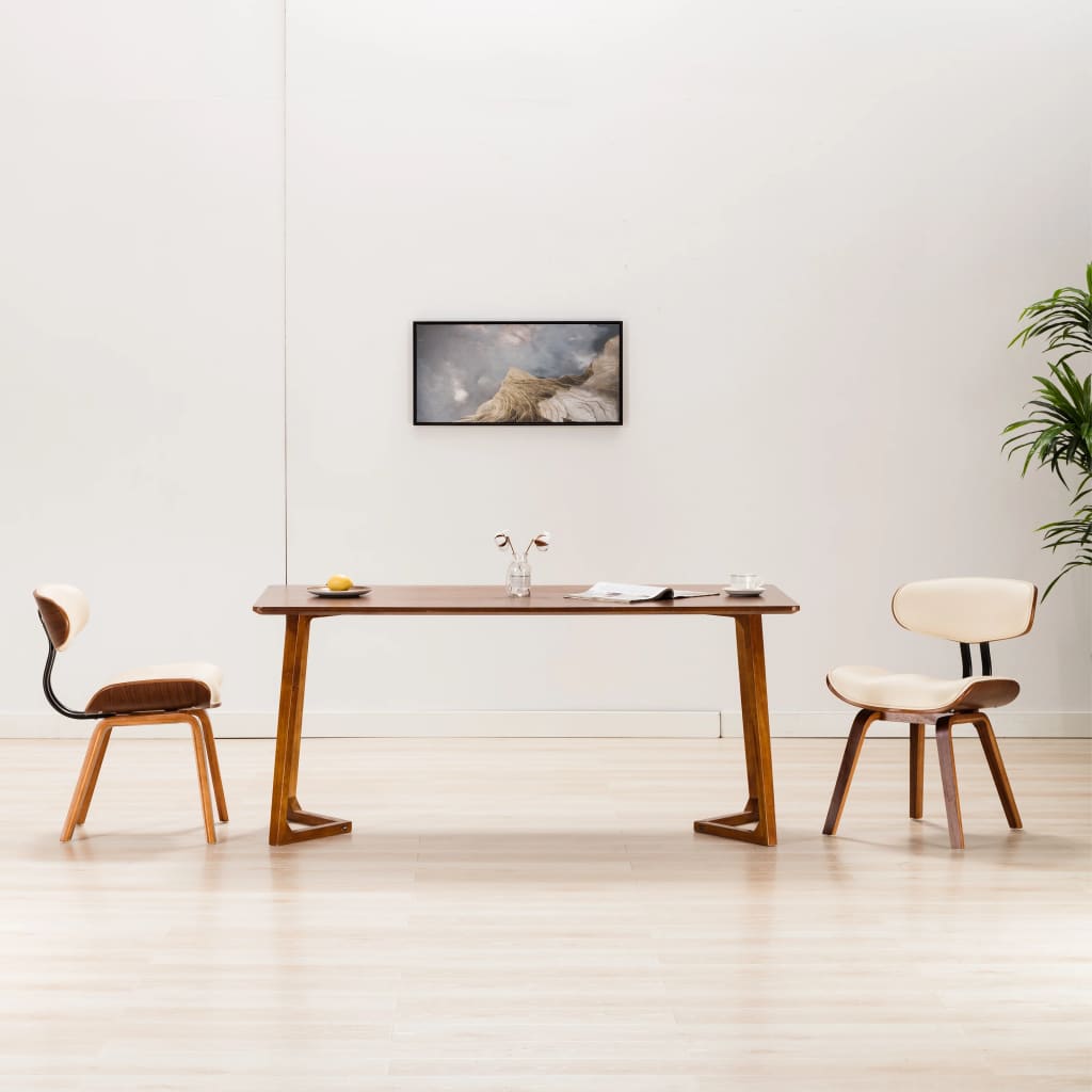 Sillas De Comedor 4 Uds Madera Curvada Y Cuero Sintético Crema