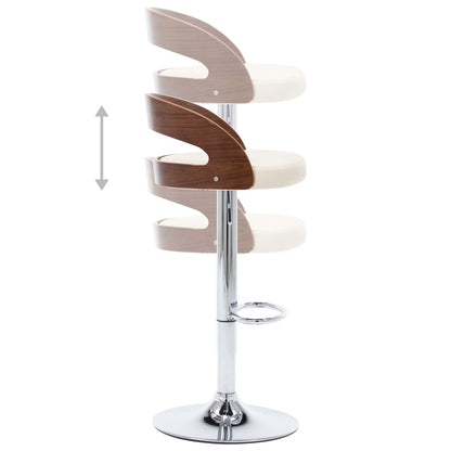 Taburetes De Cocina 2 Uds Cuero Sintético Madera Curvada Crema