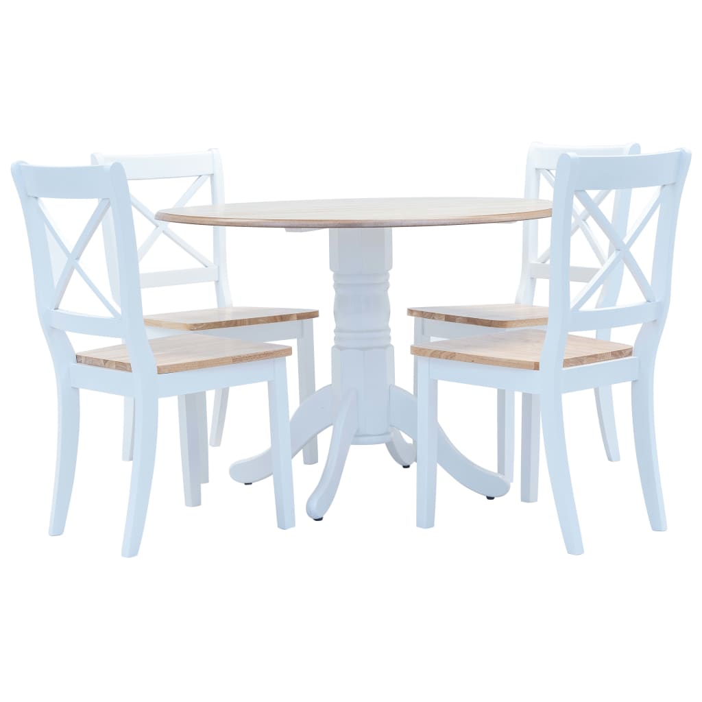 Conjunto De Comedor 5 Piezas Madera Maciza De Caucho