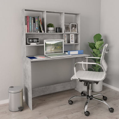 Escritorio Con Estantes Contrachapada Hormigón 110X45X157Cm
