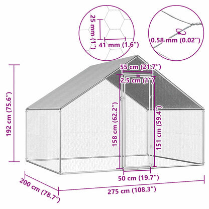 Jaula Gallinero De Exterior De Acero Galvanizado 2,75X2X1,92 M