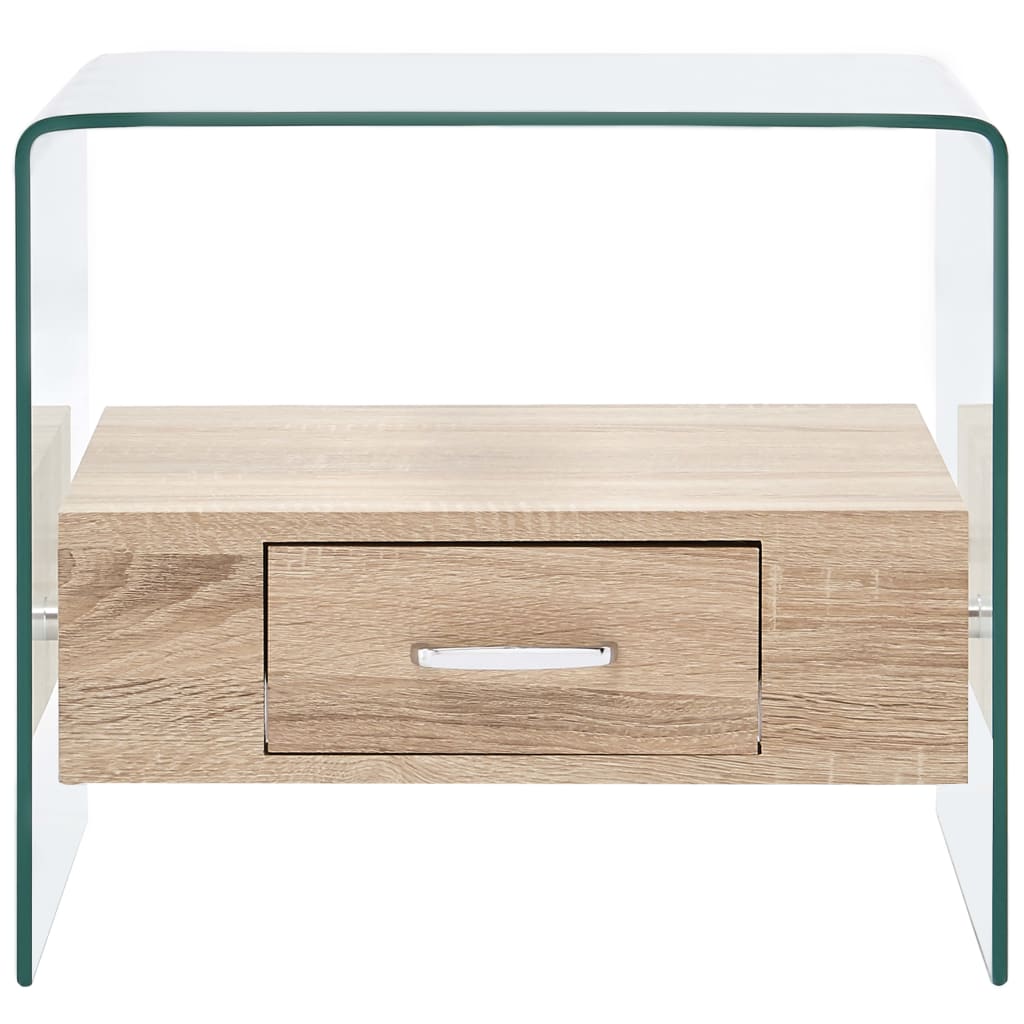 Mesa De Centro Con Cajón Vidrio Templado 50X50X45 Cm