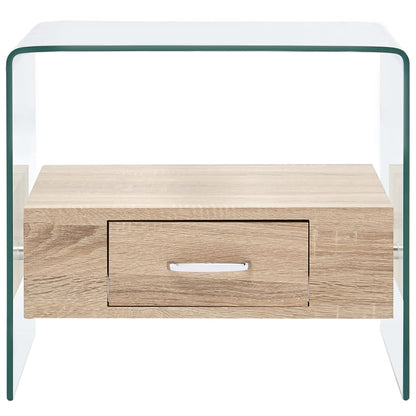 Mesa De Centro Con Cajón Vidrio Templado 50X50X45 Cm