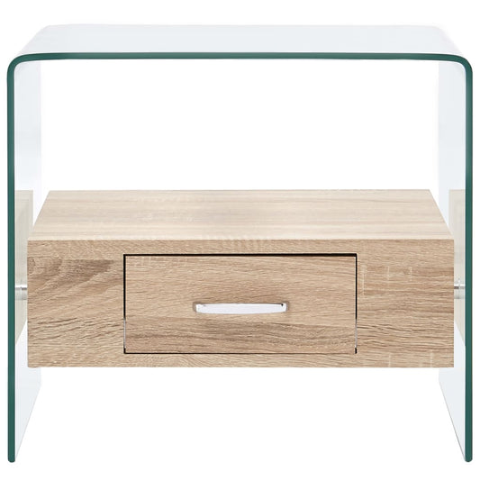 Mesa De Centro Con Cajón Vidrio Templado 50X50X45 Cm