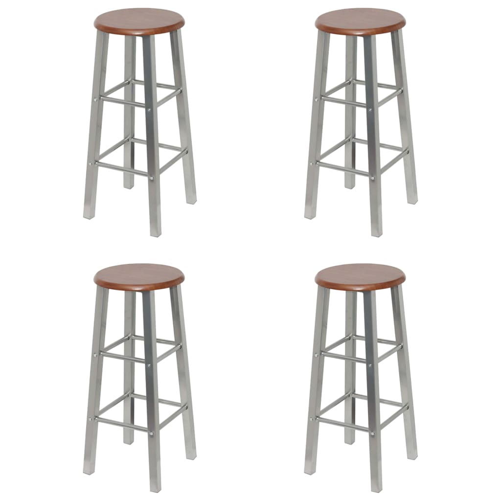 Taburetes De Cocina 4 Unidades Mdf Plateado Y Marrón