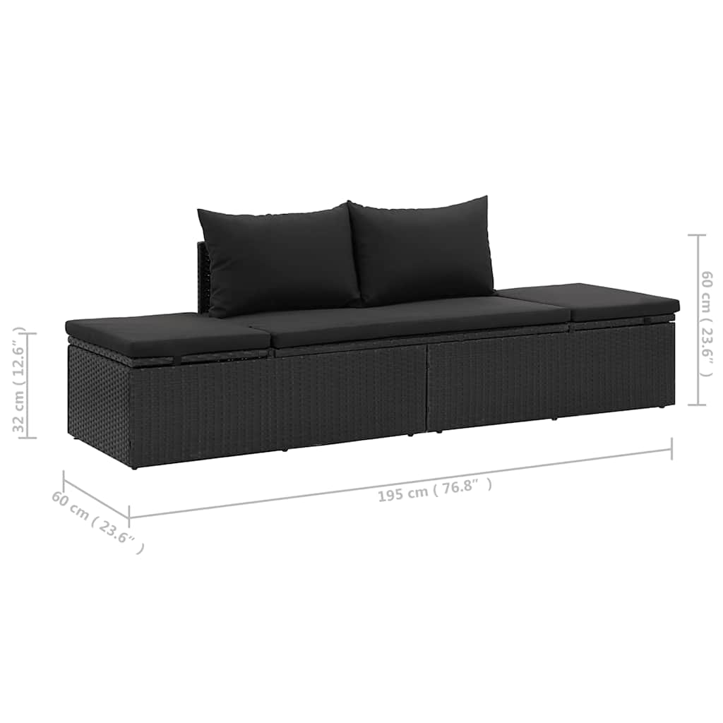 Tumbona Con Cojines Ratán Sintético Negro