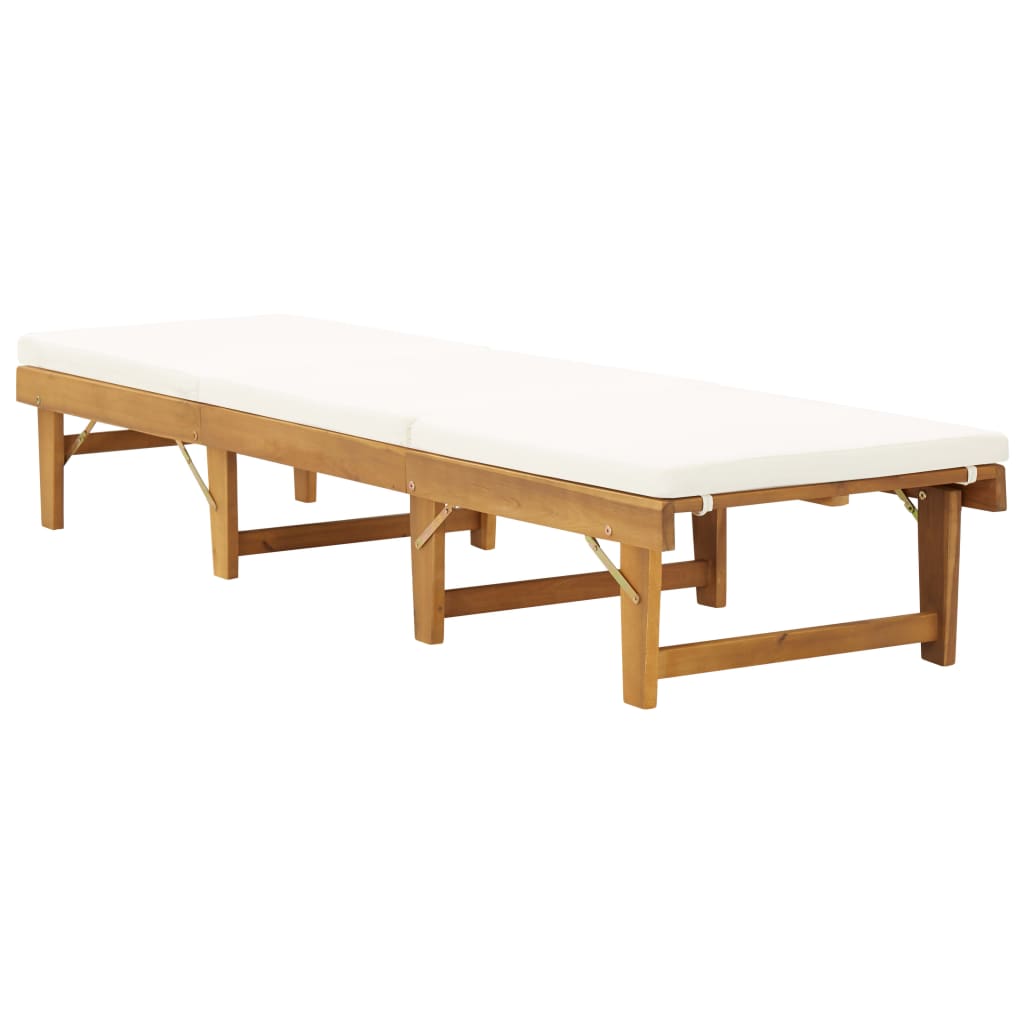 Tumbona Plegable Con Cojín Madera Maciza De Acacia
