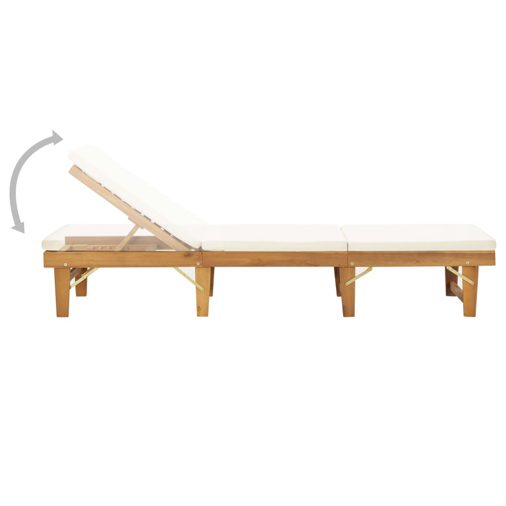 Tumbona Plegable Con Cojín Madera Maciza De Acacia
